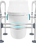 Easy Grip Toilet Safety Rails And Bathroom Safety Frame for Seniors Pregnant And Disabled with Adjustable Height installed on toilet