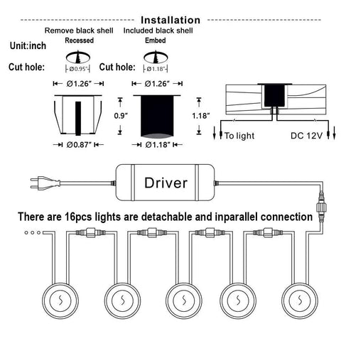 Installation diagram for In Ground LED Deck Light Kit With 32mm Protective Shell IP67 Waterproof Outdoor Landscape Lighting