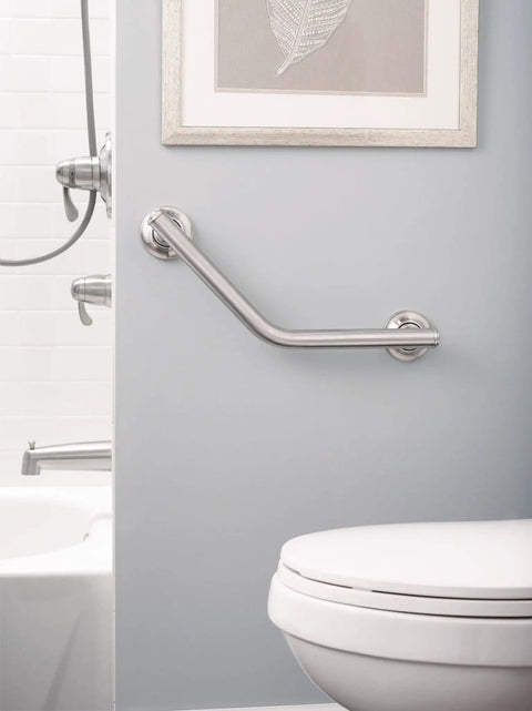 Brushed Nickel 16 Inch Angled Shower Grab Bar For Bathroom Safety, Heavy Duty 500 Lb Support When Mounted In Studs Or With SecureMounts