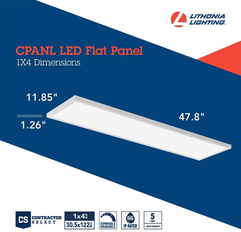 Diagram of Ultra Bright 1x4 LED Flat Panel Ceiling Light With Switchable CCT 3500K 4000K 5000K, dimensions 11.85x47.8 inches.