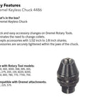 Dremel Keyless Chuck 4486 for quick accessory changes, compatible with various rotary tools, lightweight design.
