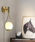 Plug In Wall Sconces Set Of 2 Modern Mid Century Gold Brushed Brass Glass Globe Wall Lamps beside framed art