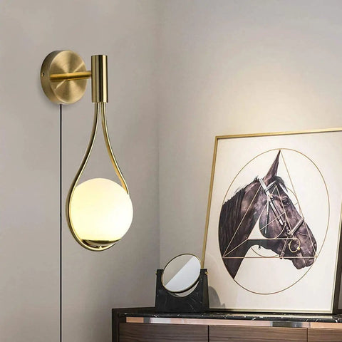 Plug In Wall Sconces Set Of 2 Modern Mid Century Gold Brushed Brass Glass Globe Wall Lamps beside framed art