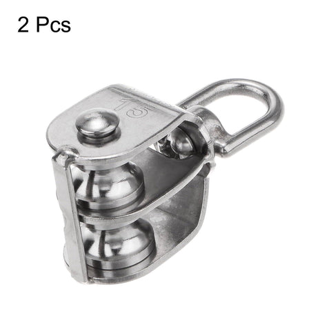 2 Pack M15 Double Pulley Block Stainless Steel Swivel Rigging Lifting Wheel Fixed Pulley for Crane Hanging Wire Towing Rope