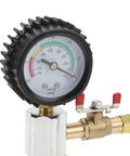 Close-up of pressure gauge on Vacuum Antifreeze Change Fill Kit For Cars Vans SUVs And Trucks Pneumatic Radiator Cooling System