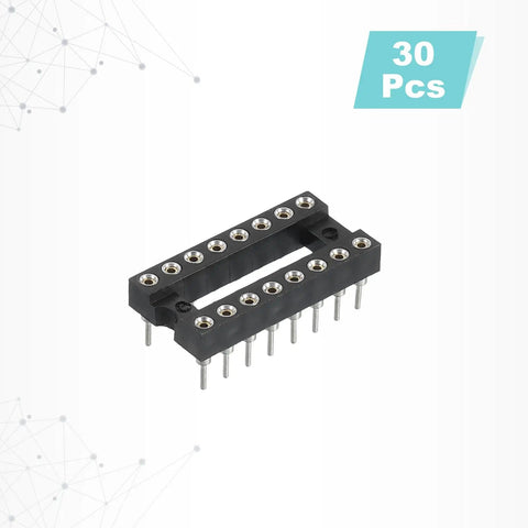 30 Piece DIP IC Socket Adapter Kit For Breadboard And PCB Projects 16 Pin Round Sockets 7.62mm Row Pitch 2.54mm