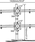 Dang Sturdy Six Monitor Desk Mount With Full Articulating Arms and Vesa Compatibility for 15 to 27 Inch Screens - Diagram with dimensions.
