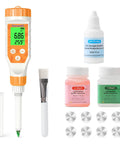 Pro Grade Food pH Meter Digital Tester For Fermentation And Canning With Spear Probe, displays, and calibration solutions