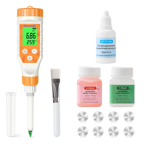 Pro Grade Food pH Meter Digital Tester For Fermentation And Canning With Spear Probe, displays, and calibration solutions