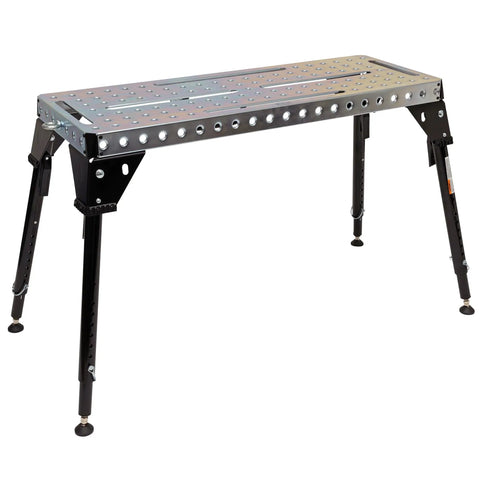 Built Rugged Foldable Welding And Fixturing Table Packing 500 Pound Capacity And Industry Standard Holes with adjustable legs.