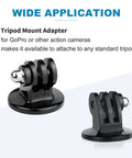 Heavy Duty 1/4-20 Thread Tripod Adapter For GoPro Action Cameras With Knockout Copper Screw Built Tough Against Rust Easy Monopod And Selfie Stick Hookup To Get Ya Shots Looking Flawless On Weekend Adventures - close-up view of dual mount adapter.
