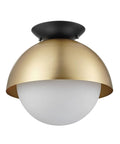 Loft Style Matte Brass Flush Mount Light With Black Canopy And Frosted Glass Shade for Kitchen Island, Dining Room or Bedroom.