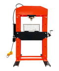 Heavy Duty Industrial Hydraulic Shop Press Delivering 100 Ton Pressing Force And Twin Cylinder Muscle For Quick Gear Bearing Swaps Metal Stamping Jobs Built Like A Boss Workhorse with a front view showing the welded frame and dual pump.