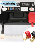 Battery Quick Release Connector With Top Post Brass Quick Disconnect Terminals And Plastic Cover Plug And Play Negative And Positive Vehicle Battery Clamps For Easy Installation And Fast Disconnect on battery with red and black caps