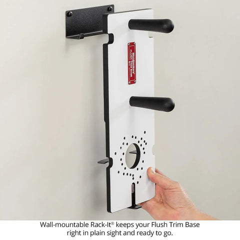 Heavy Duty Flush Trim Router Base Plate mounted on wall with slip-free handles for easy access.