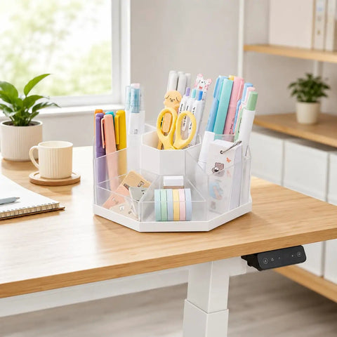 Spin It Desk Organizer With 360 Degree Rotation Nine Removable Compartments Detachable Pencil Holder on office desk