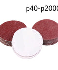100 pc Assorted Sandpaper Grits With Polishing Pads For Metal And Wood Grinding, From Coarse 40 To Smooth 2000, Perfect 50mm Hook Loop Sanding Sheets For Home Repair, Rust Removers And Auto Body Buffin, showcasing assorted sanding discs.