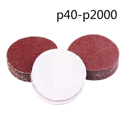 100 pc Assorted Sandpaper Grits With Polishing Pads For Metal And Wood Grinding, From Coarse 40 To Smooth 2000, Perfect 50mm Hook Loop Sanding Sheets For Home Repair, Rust Removers And Auto Body Buffin, showcasing assorted sanding discs.