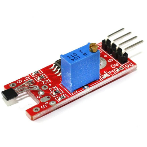 3 Pack Linear Magnetic Hall Switches Sensor Module for Speed Counting, red board with blue potentiometer, side view