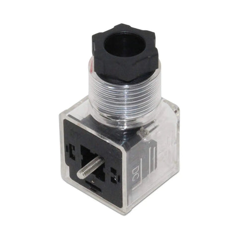 3 Prong Solenoid Connector Plug With LED Indicator Light, Compatible With 12V And 24V Systems, Type A Style, front view