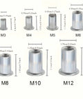 165 Piece Metric Rivet Nut Kit Aluminum Flat Head Insert Nutsert Assortment M3 M4 M5 M6 M8 M10 M12 Knurled Body Rivnuts Sizes