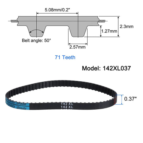 3 Pack 142XL Timing Belts With 71 Teeth, 0.37 Inch Width, 0.20 Inch Pitch, Trapezoidal Tooth Profile, Rubber Geared Cogged Belt With Fiberglass Cords For Real Deal Power Transmission, 142XL037 belt