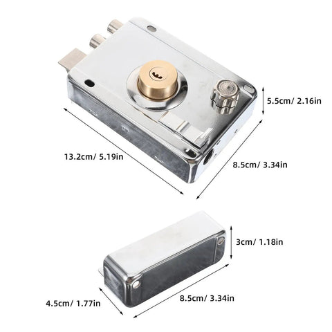 Premium Interior Door Deadbolt Lock Set in Stainless Steel Finish with dimensions shown for easy installation.