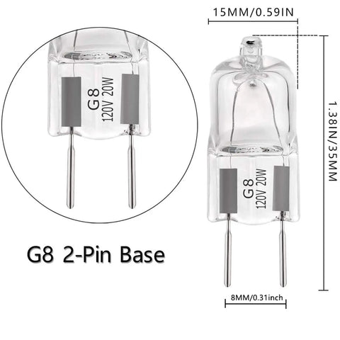 G8 Halogen Under Cabinet Light Bulbs 20W 120V Replacement Pack Of 10, 2700K Warm White, 360 Degree Beam, Dimmable, Bi Pin 2 Pin
