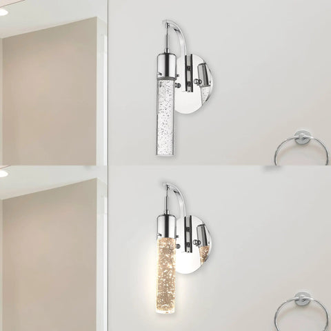 Modern Matte Black LED Wall Sconce With Bubble Glass, Indoor Vanity Light for Bathrooms, wall mounted with clear crystal glass
