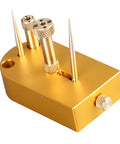 Close-up view of Durable Metal Hairspring Stand for Watch Repair and Movement Balancing, Multifunction Tool Kit, golden color.