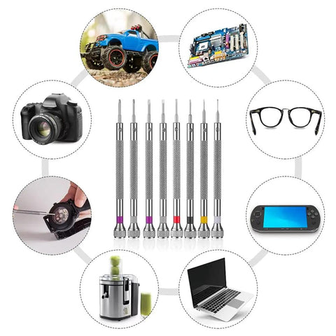 Eight Piece Micro Precision Screwdriver Set With 0.6 To 1.6mm Tips And Eight Spare Blades for Watches, Eyeglasses, Jewelry, Electronics