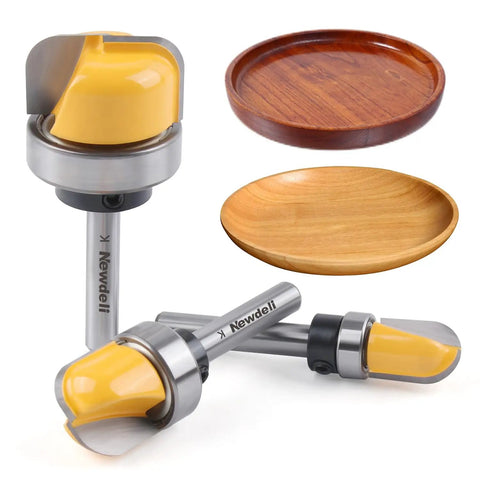 Three Piece Bowl And Tray Template Router Bit Set With 1/4 Inch Shank Carbide Round Nose Bits And Bearing for dish carving