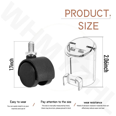 Self Cleaning Hose Tool And Four Pack Castor Wheels For Little Green HydroSteam Carpet Cleaners 3605 3618 3532 Replacement Part 1638909 Durable Castors For Stable Movement And Easy Installation shown with size specifications.