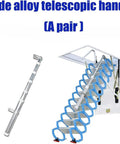 Sturdy Remote Telescopic Ladder And Electric Ceiling Hatch Featuring Reinforced Handrails with blue treads for attic access.