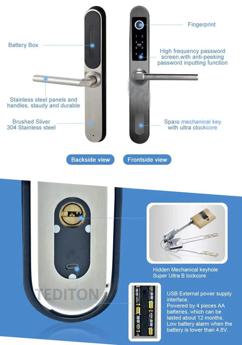 Top Tier 304 Stainless Steel Biometric Smart Lock With Fingerprint Scanner And Keyless Touch Entry For Aluminum Glass Sliding Doors Heavy Duty No Sweat Setup Home Security