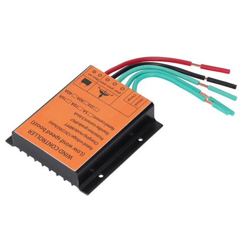 Top Shelf Wind Turbine Controller For 12 Volt And 24 Volt Systems Handles 300 Watts To 1000 Watts With MPPT PWM Charging and 16 Amp Output, showing back view with wiring.