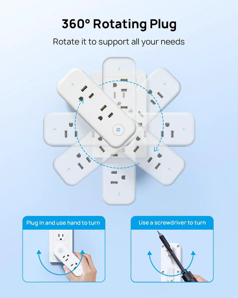 9 In 1 USB C Surge Protector Outlet Extender with 360 Degree Rotating Plug, 6 AC Outlets, 2 USB A, and 1 USB C Port