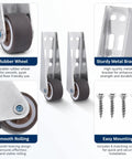 2 Pack Low Profile Caster Wheels 0.8 Inch Silver Non Slip Side Mount with rubber wheels and screws for mounting on furniture