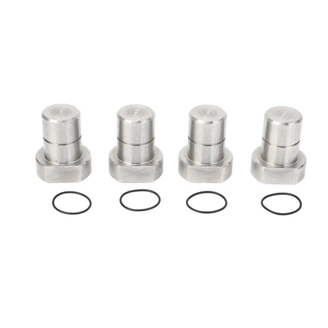 Set Of Four Stainless Steel Bench Dogs For Three Quarter Inch Workbenches with O-rings, shown on white background.