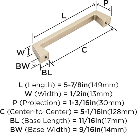 Diagram of Champagne Bronze Transitional Cabinet Drawer Pull For Cabinets And Furniture With Five And One Sixteenth Inch Center To Center Mounting