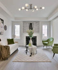 Living room with Brushed Nickel Sputnik Semi Flush Mount Ceiling Light Fixture With Eight Arms Gives Off A Sweet Layered Glow