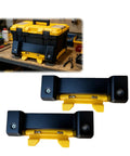 Bottom Latch Mount Kit For ToughSystem Two Point Zero Modular Tool Box Stack Heavy Duty Locking Connector Hardware To Stabilize And Secure Your Stack During Transport mounted on black and yellow tool box