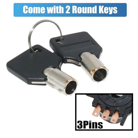 Ignition Starter Switch With Key For FXDWG Wide Glide Dyna And Softail Models showing two round keys with metal connectors