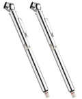 Two chrome UNCO pencil tire gauges, side-angle view, 2-pack, 10–75 PSI car tire air gauge.