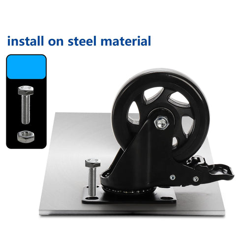 Four Inch Heavy Duty Swivel Plate Caster Wheels With Brake And 360 Degree Dual Locking for Cart Furniture and Workbench, No Noise PVC
