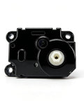 Front view of black plastic motor actuator mounting bracket with white hex bushing insert.