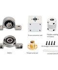 Awesome T8 Lead Screw Kit With 8mm Pitch Vertical Setup Including Smooth Coupling And Sturdy Bracket Support Bearing Assembly For Horizontally Mounted Trapezoidal Drive Systems That Make Projects Fly. T8 parts kit with KP08 bearings, nut seat, coupling, screws