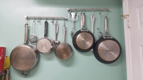 Kitchen Utensil Rack 2 Pack, 15.6 Inch Pots and Pans Hanging Rack Wall Mounted, 304 Stainless Steel Lid Cooking Utensil Hanger