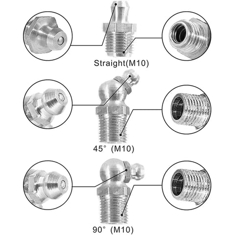 Heavy Duty 230 Piece Steel Zerk Grease Nipple Fitting Assortment Kit With Straight And Angled 45, 90 Degree Styles M6 M8 M10 For Car Bike Repair M10 fittings