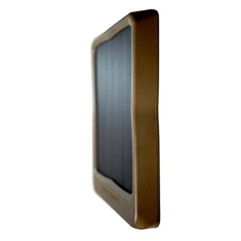 Side view of Reveal 12V External Solar Panel With Integrated Rechargeable Battery For Cellular Trail Cameras Powers Any Brand Even If Host Camera Batteries Die Keeps Your Trail Setup Charged All Day Long